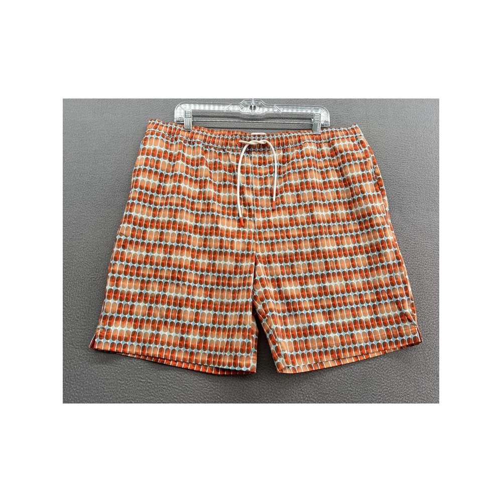 SWIMS Swim Shorts Men's 2XL Geo Mod Print Orange Blue Drawstring Lined Polyester